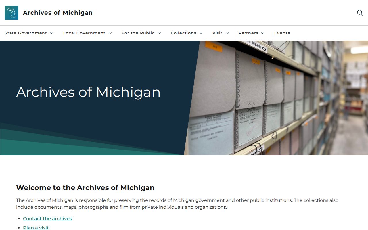 Archives of Michigan page for historical public record inquiries